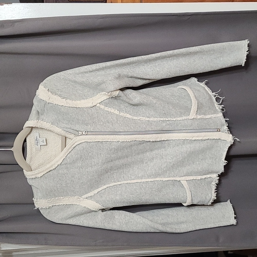 Lucky Bliss California Sweater Knit Cardigan Jacket Zips Raw Hems Sz L EUC